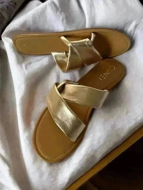 Womens Golden Wrap Slip Ons